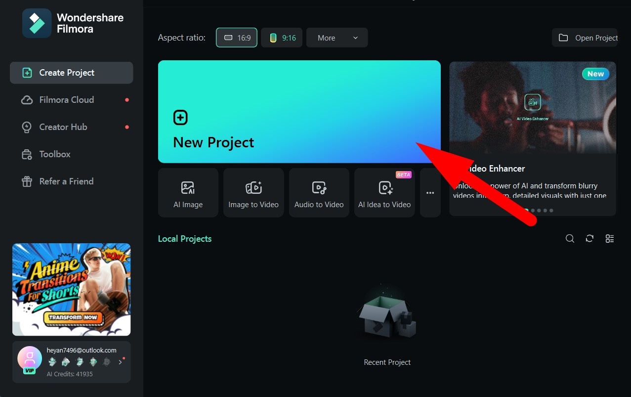 create a new project filmora pc