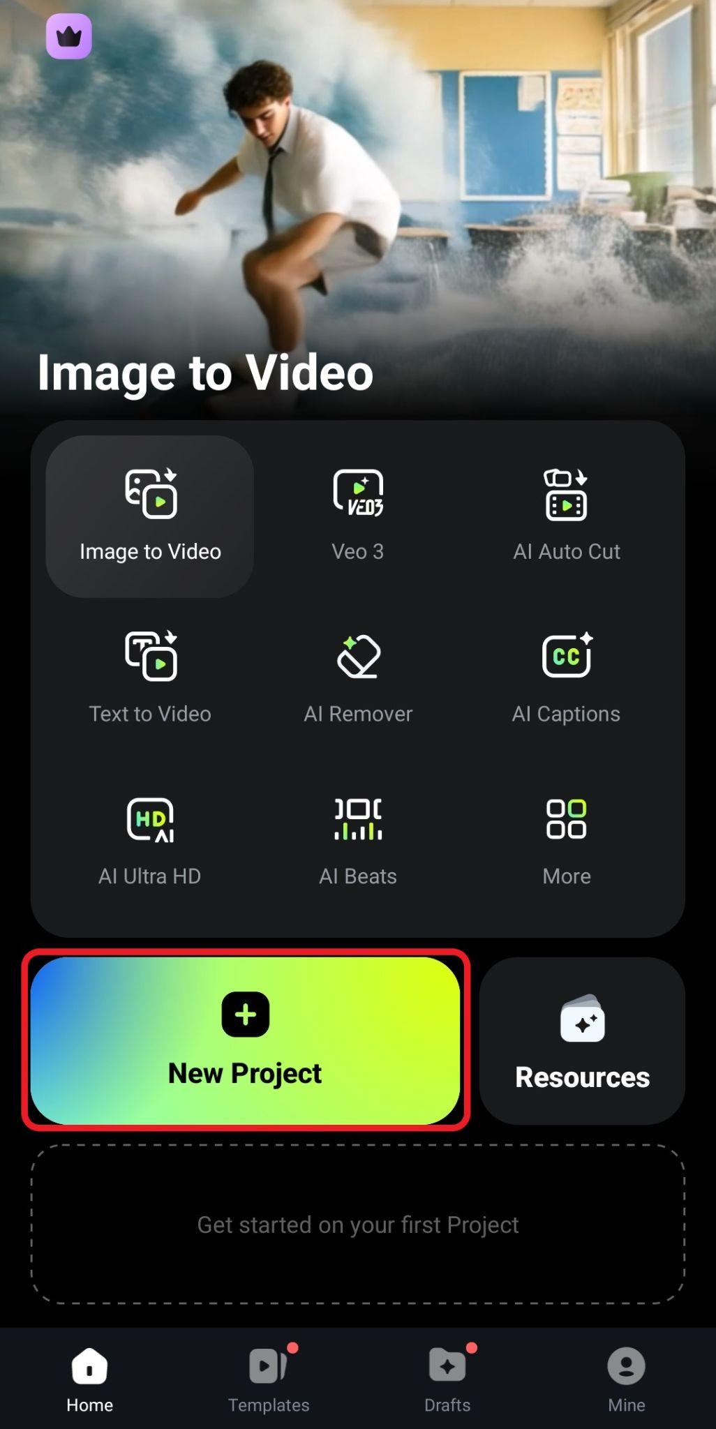 create a new project filmora mobile
