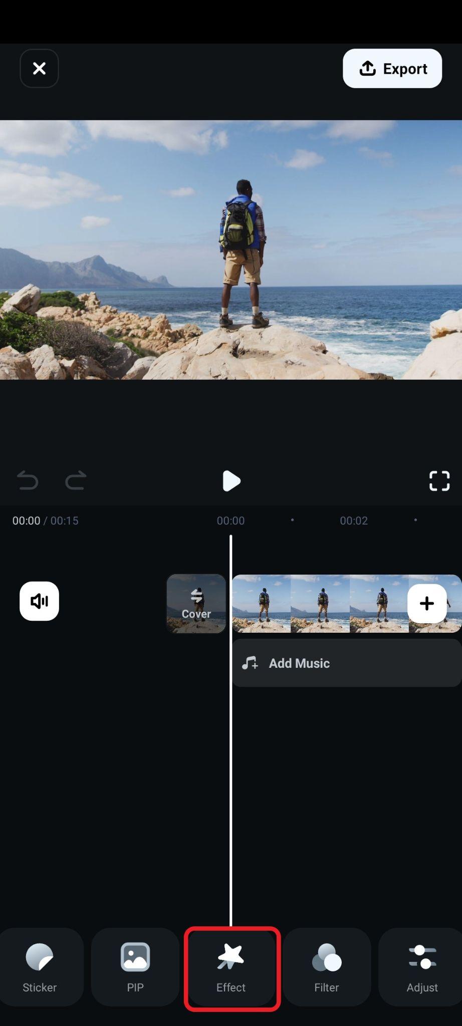 find effect tab using filmora mobile