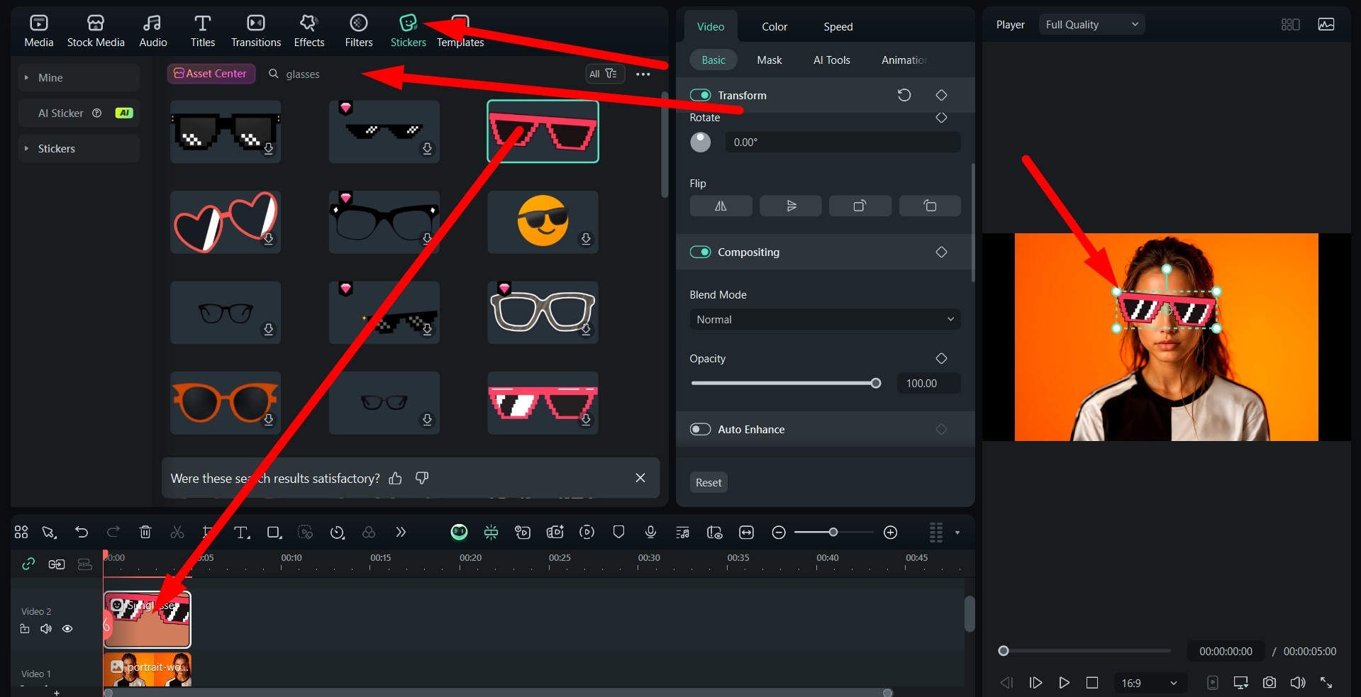 add glasses stickers to photos pc