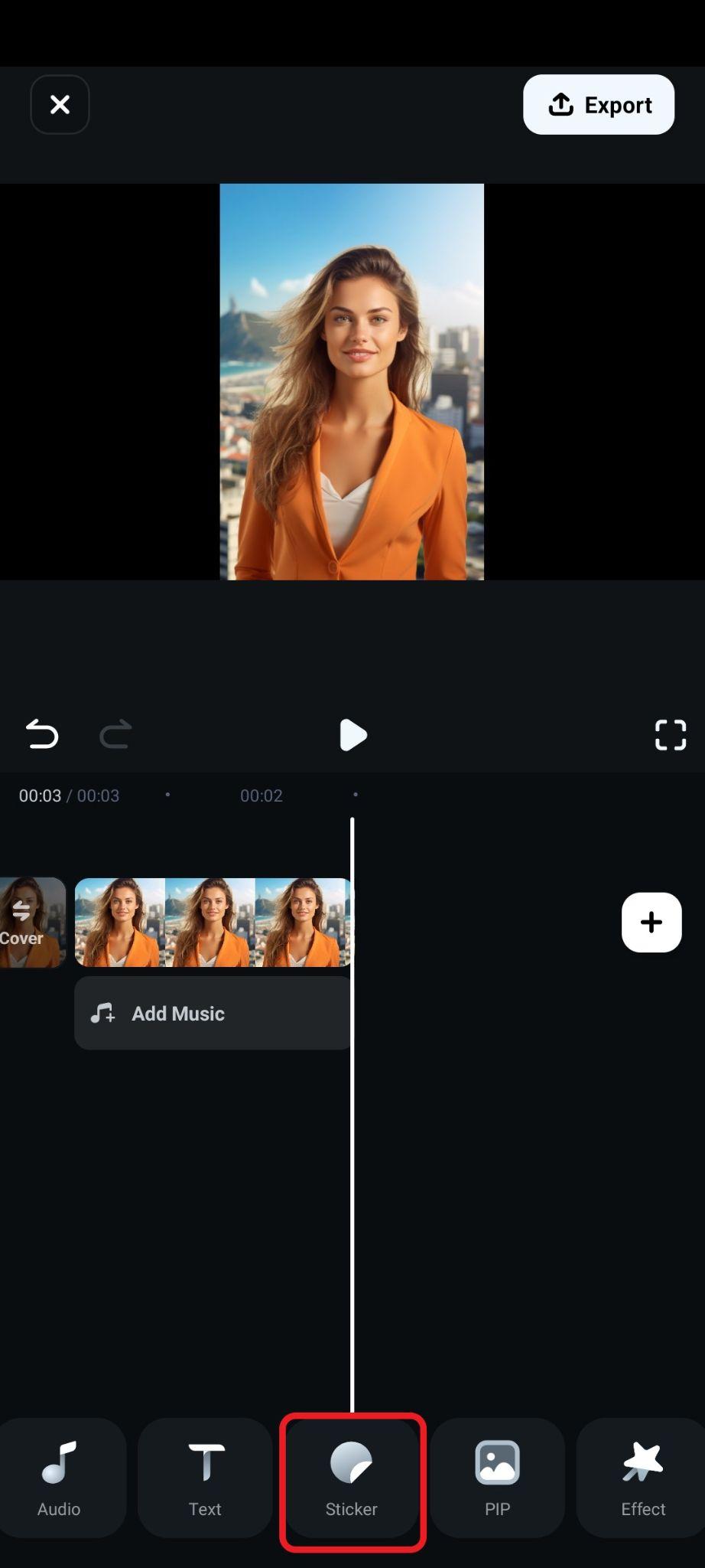 find sticker tab using filmora mobile