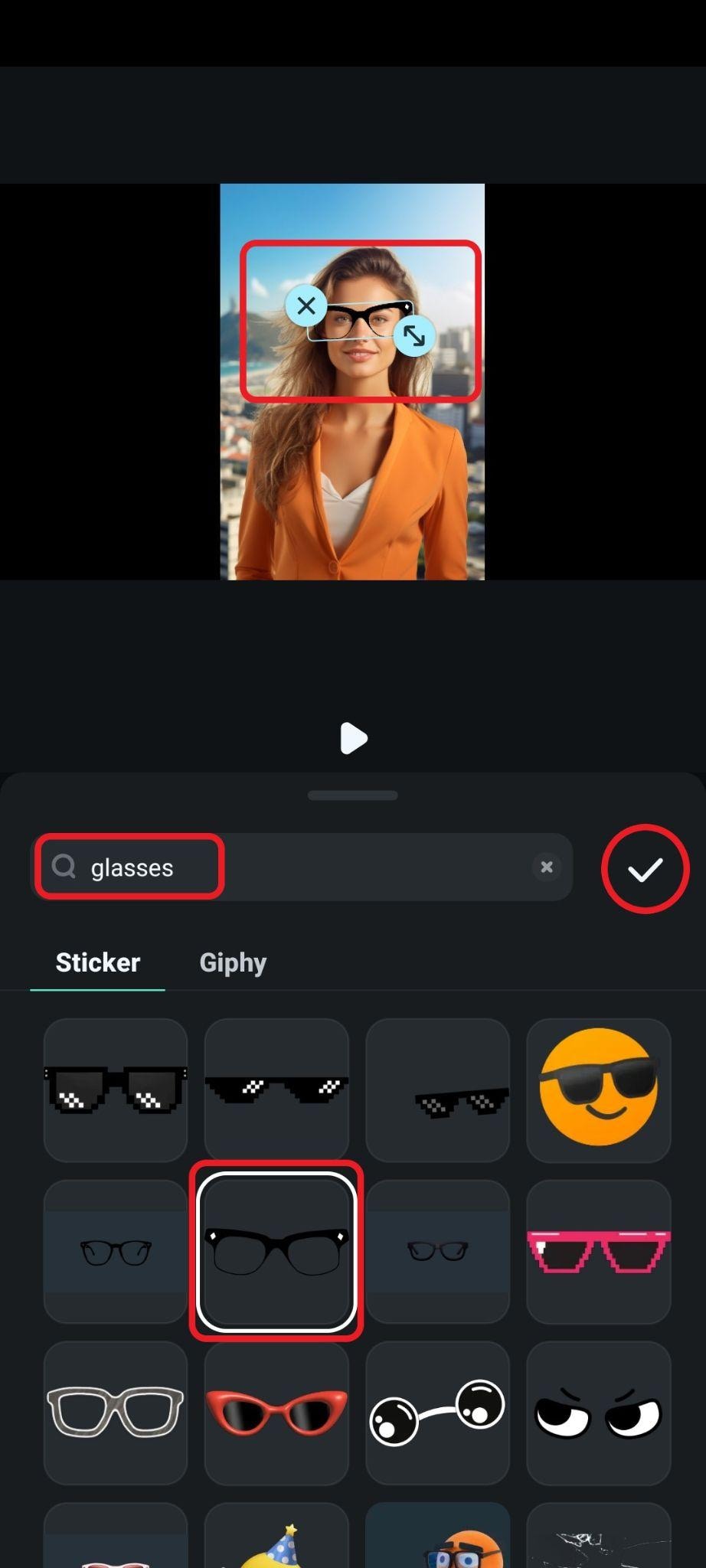 add glasses sticker to photo mobile