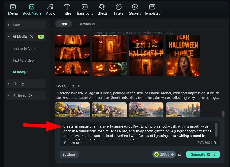 add ai image text prompt filmora