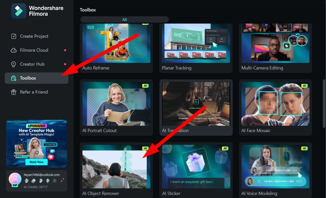 activate ai object remover filmora desktop