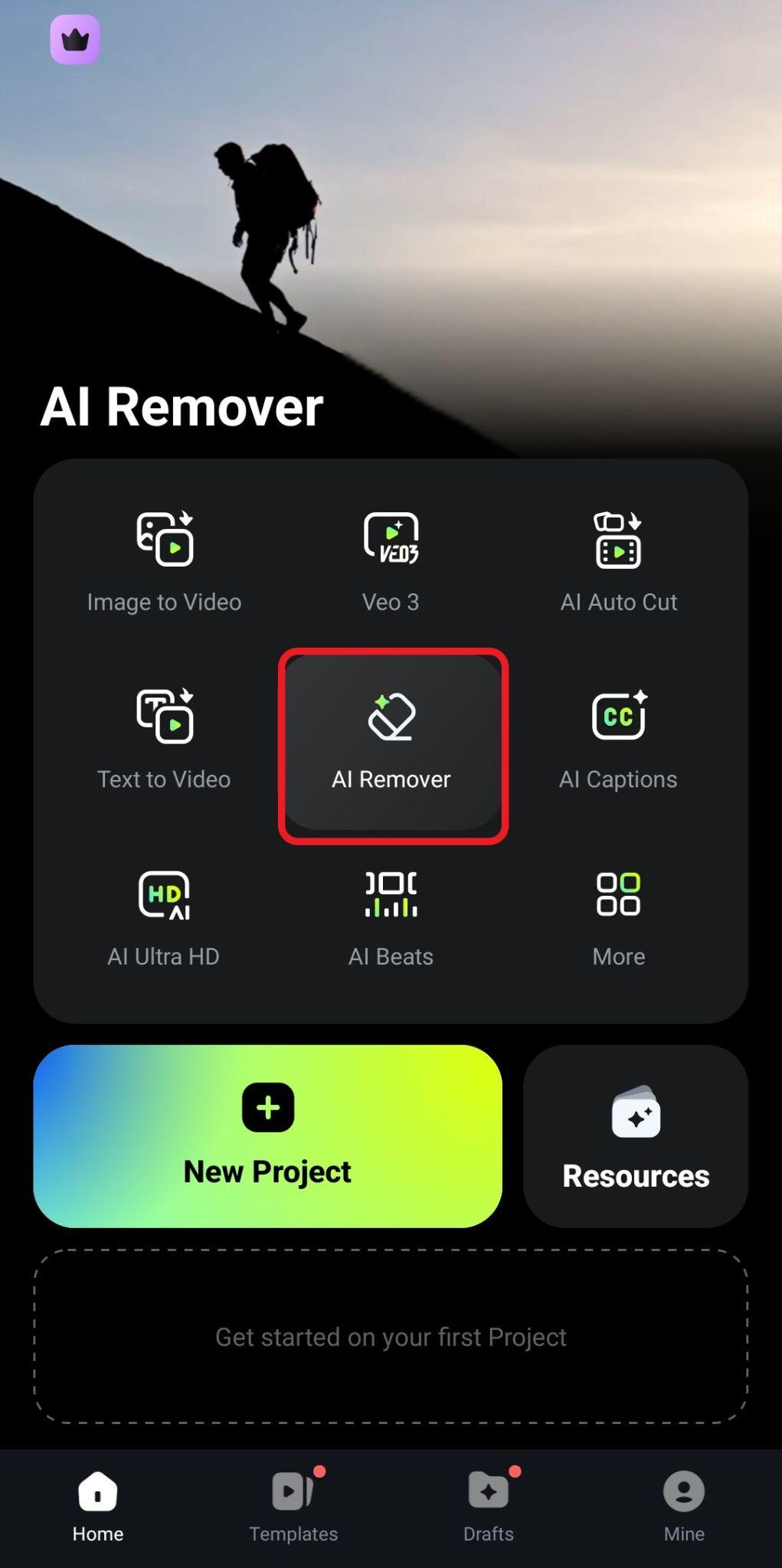select ai remover feature filmora mobile