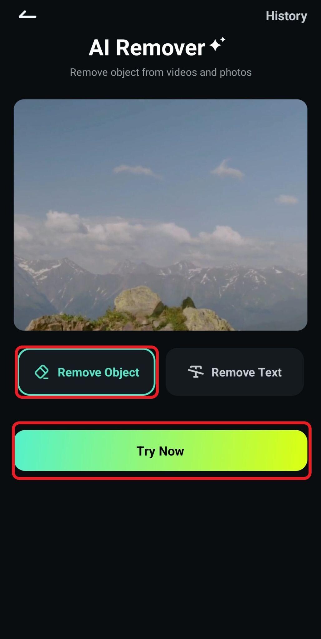 tap on try now remove object