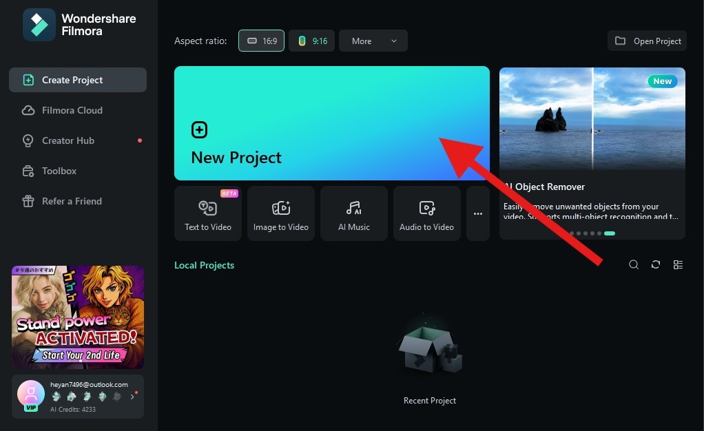 create a new project filmora pc