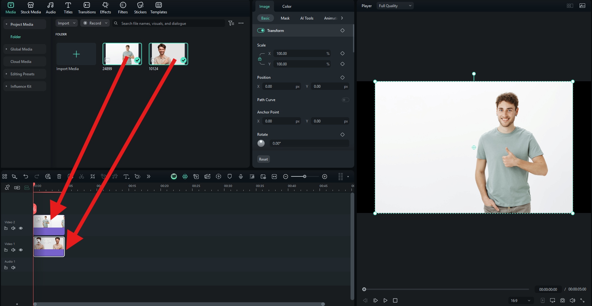 drag photos and videos to timeline