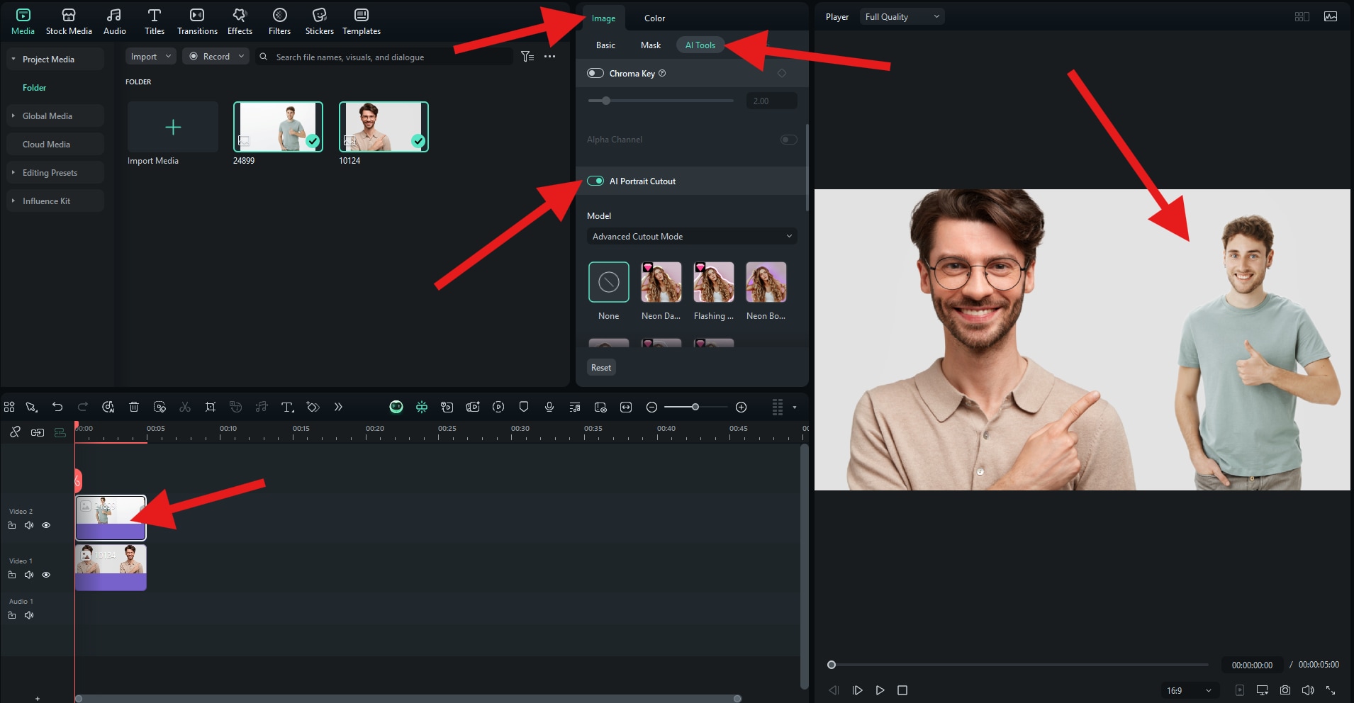 use ai portrait cutout feature filmora