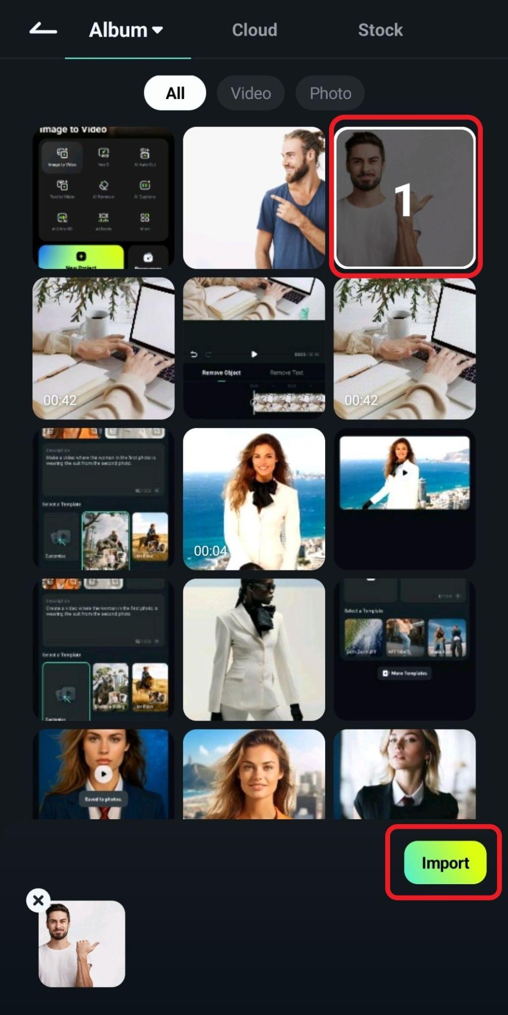 import your photo to filmora mobile