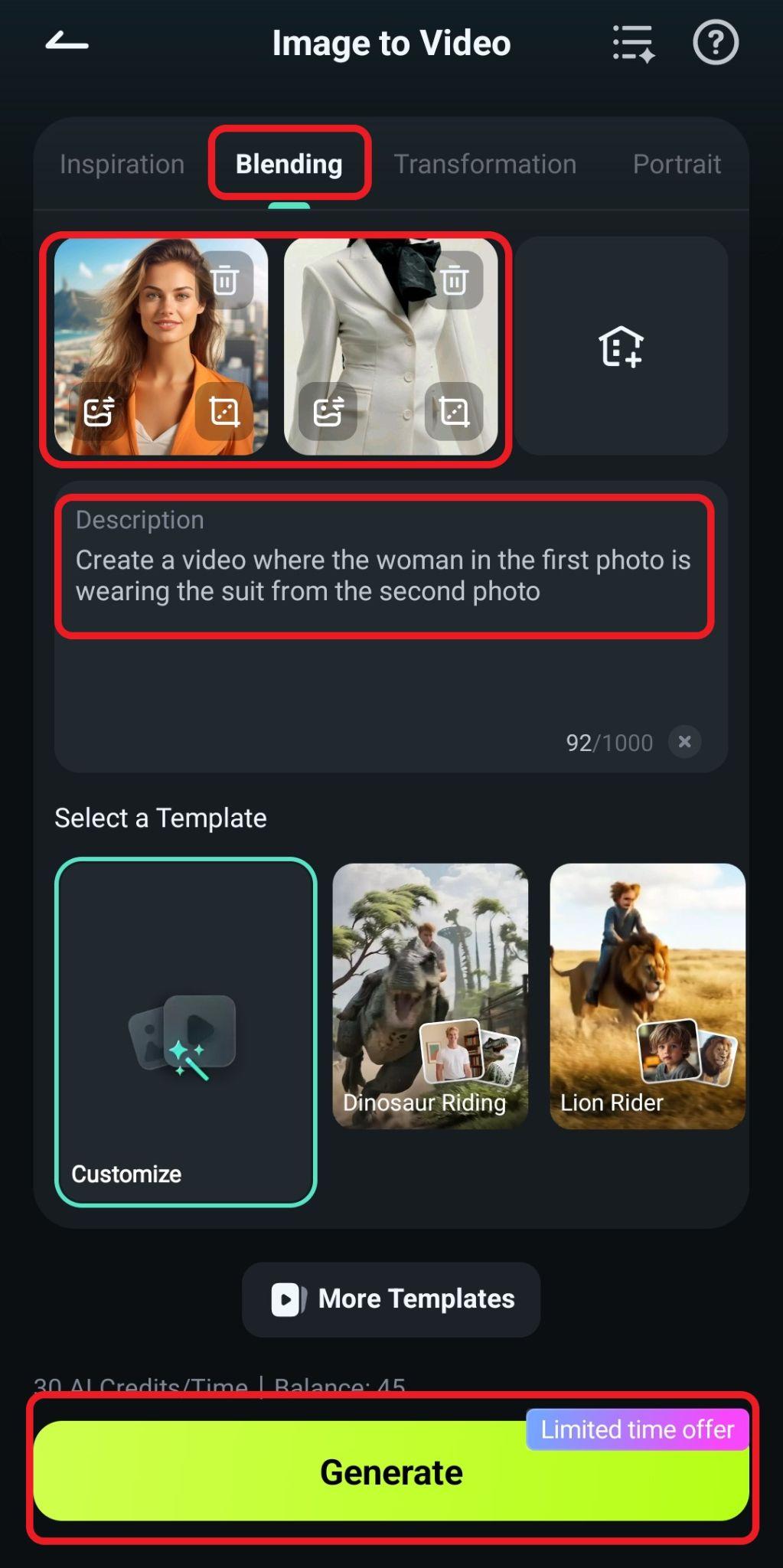try image to video blending feature