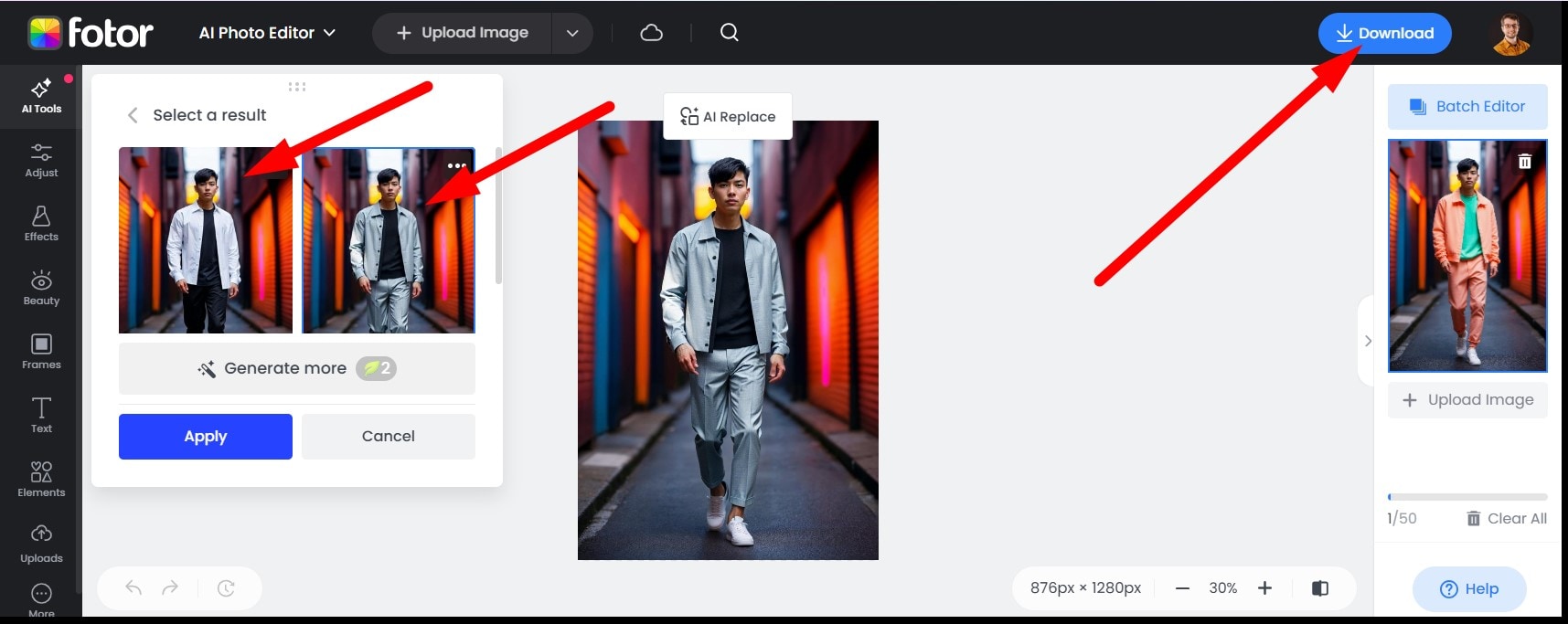 pick fotor result and download image