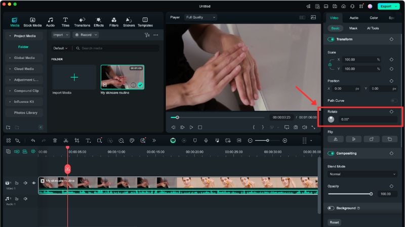 rotate a video in filmora