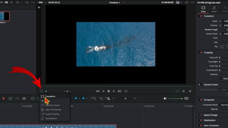 rotate video using transform tool