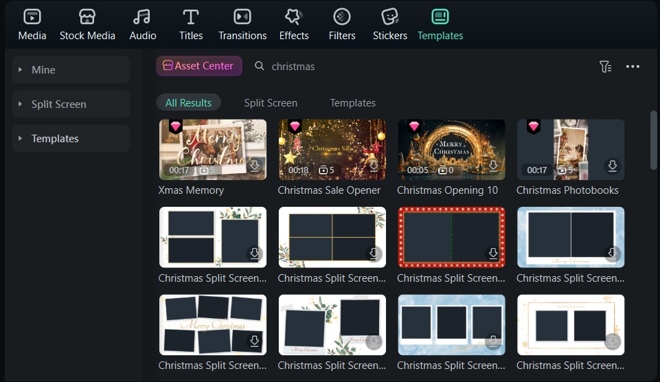 filmora christmas template