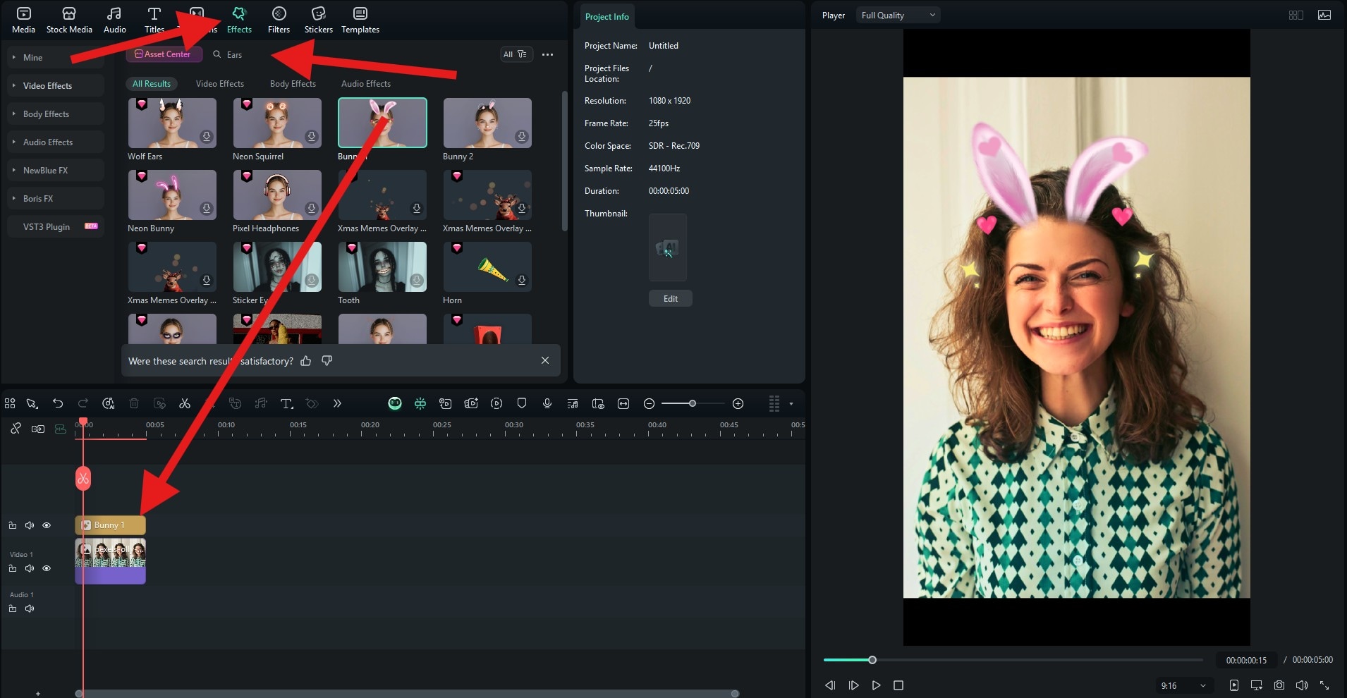 drag ar effect to timeline filmora