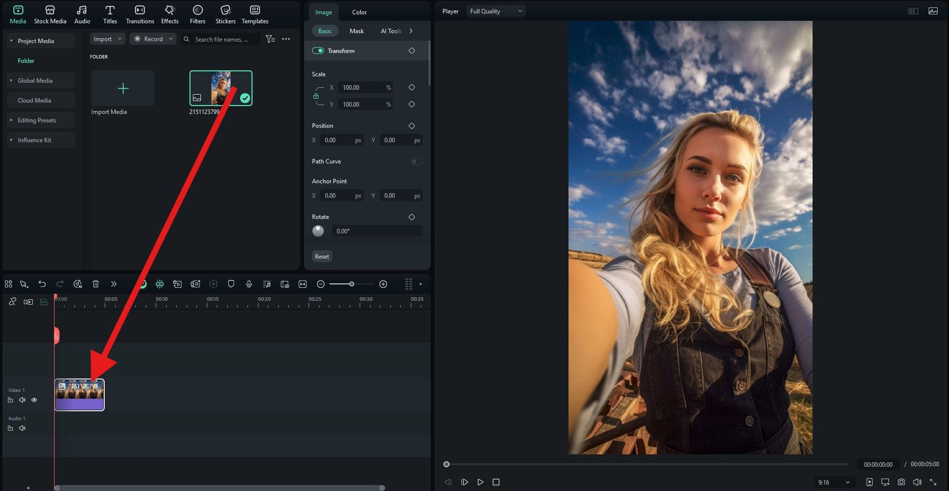 drag photo to timeline filmora pc
