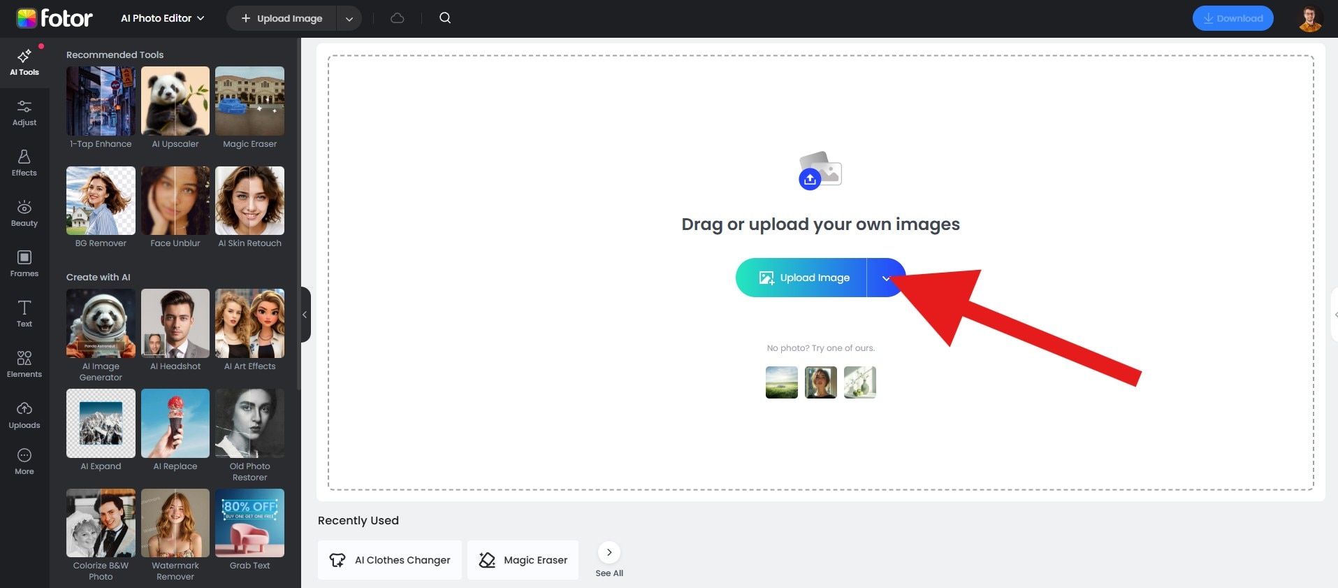 upload image to fotor web editor