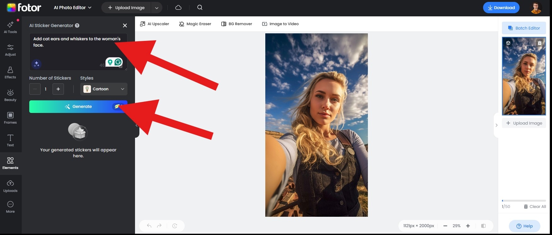 generate ai cat filter sticker fotor