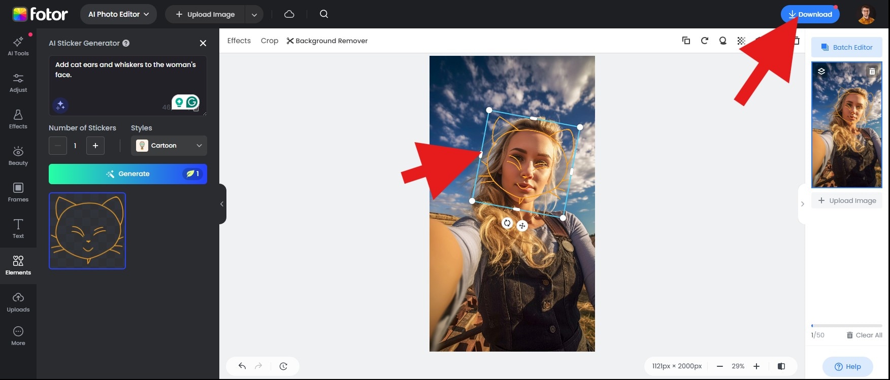 add cat filter sticker to photo