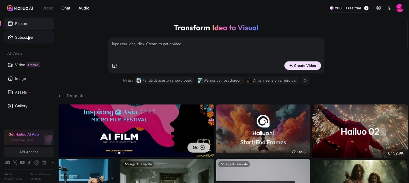 hailuo ai homepage