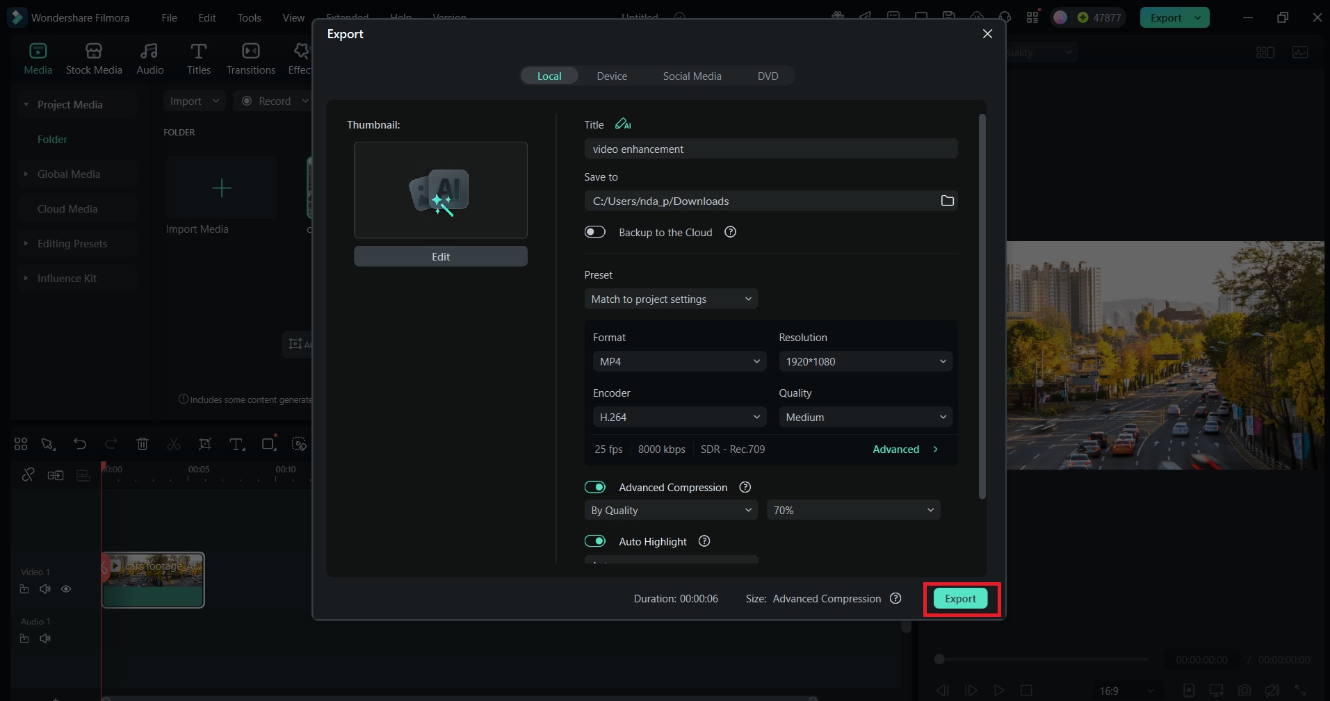 export the video enhancement result