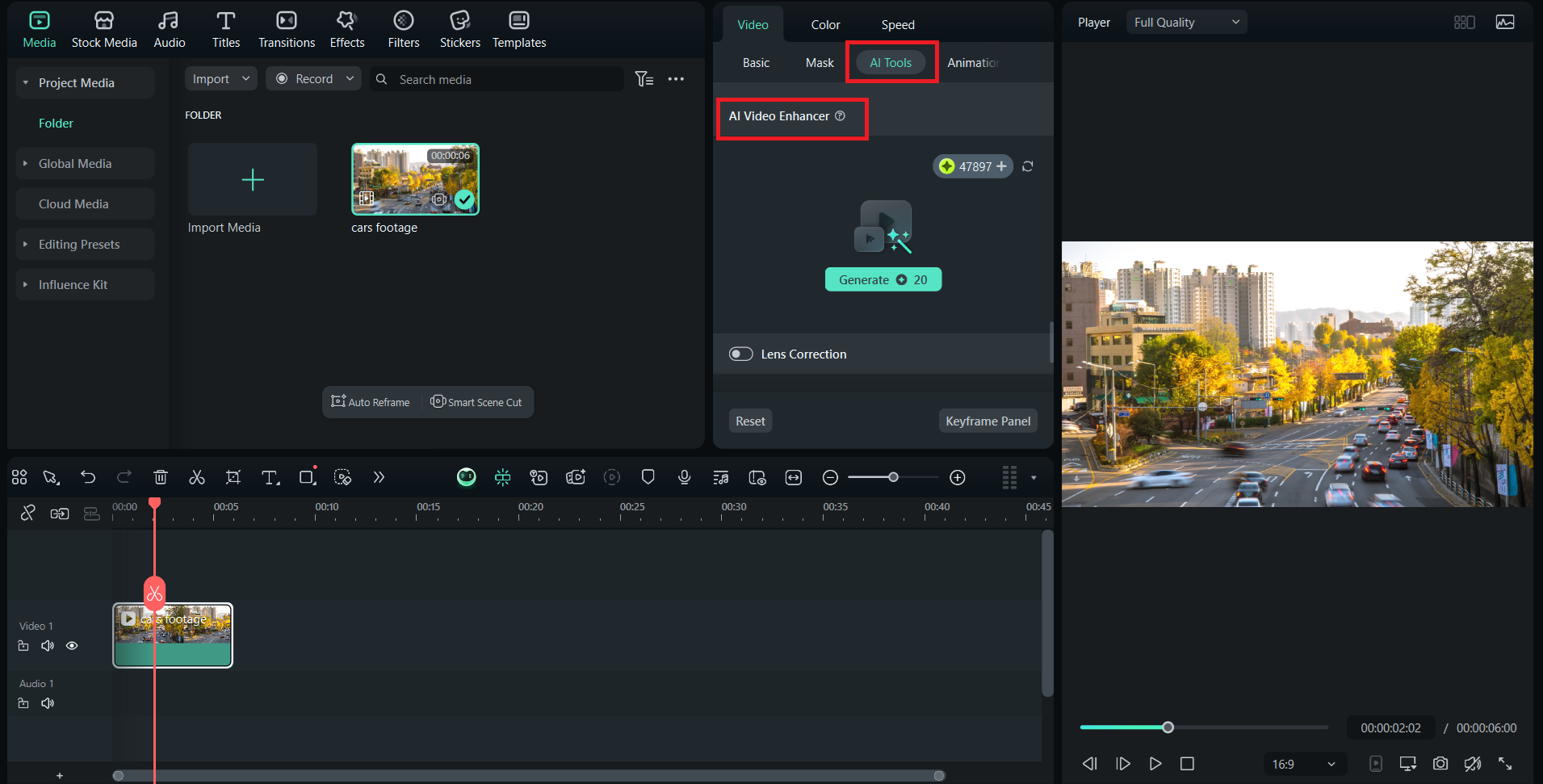 go to filmora ai video enhancer