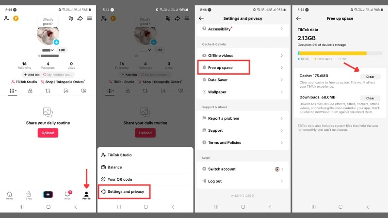 clear tiktok cache and data