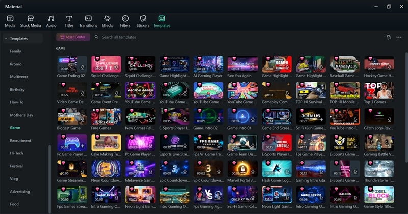 filmora gaming templates