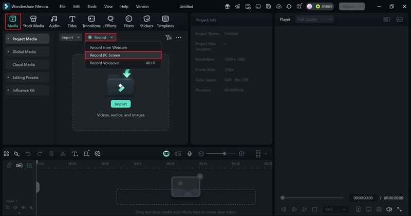 select record pc screen
