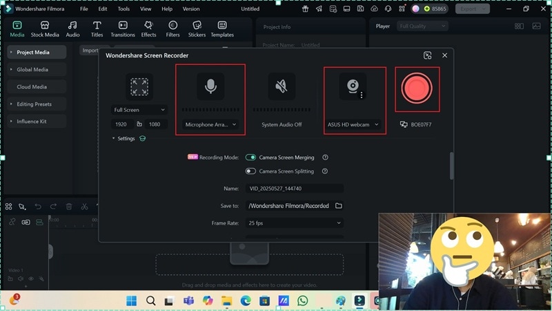Image Alt: modify settings and start recording