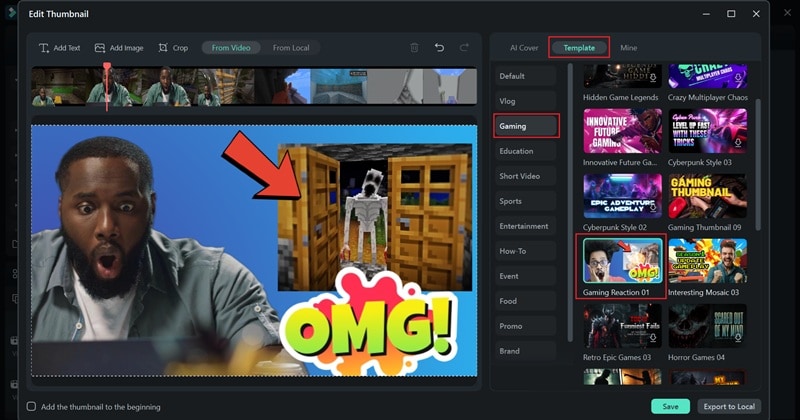 select gaming template for thumbnail