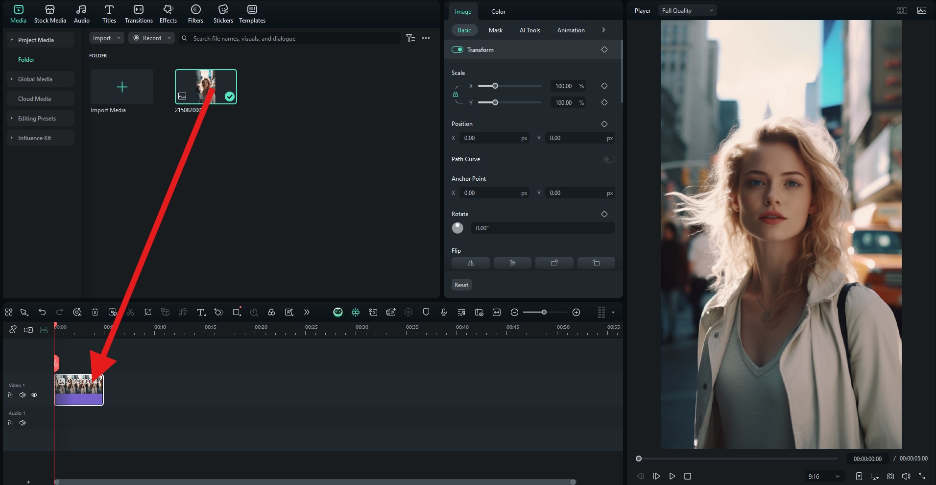 drag image to video editing timeline