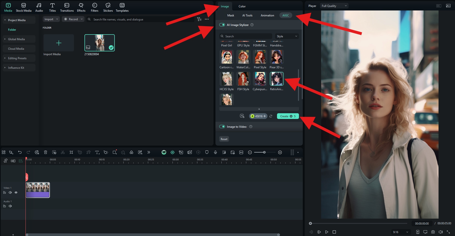activate ai image stylizer feature filmora
