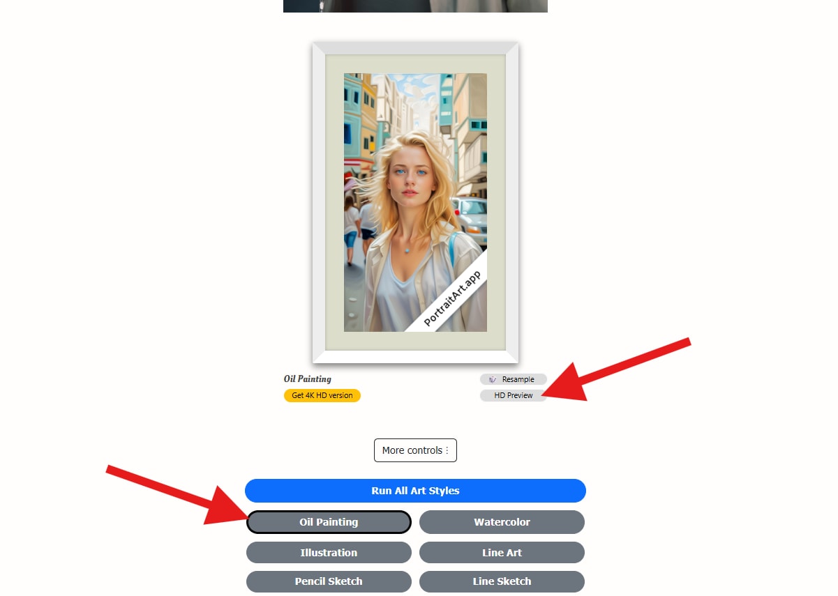 portraitart ai oil painting result preview