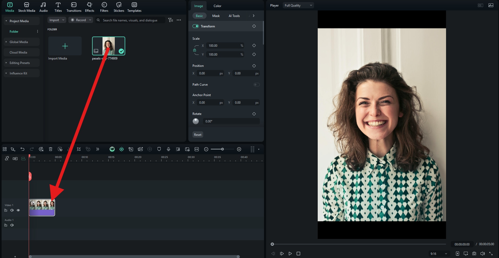 drag photos to editing timeline filmora
