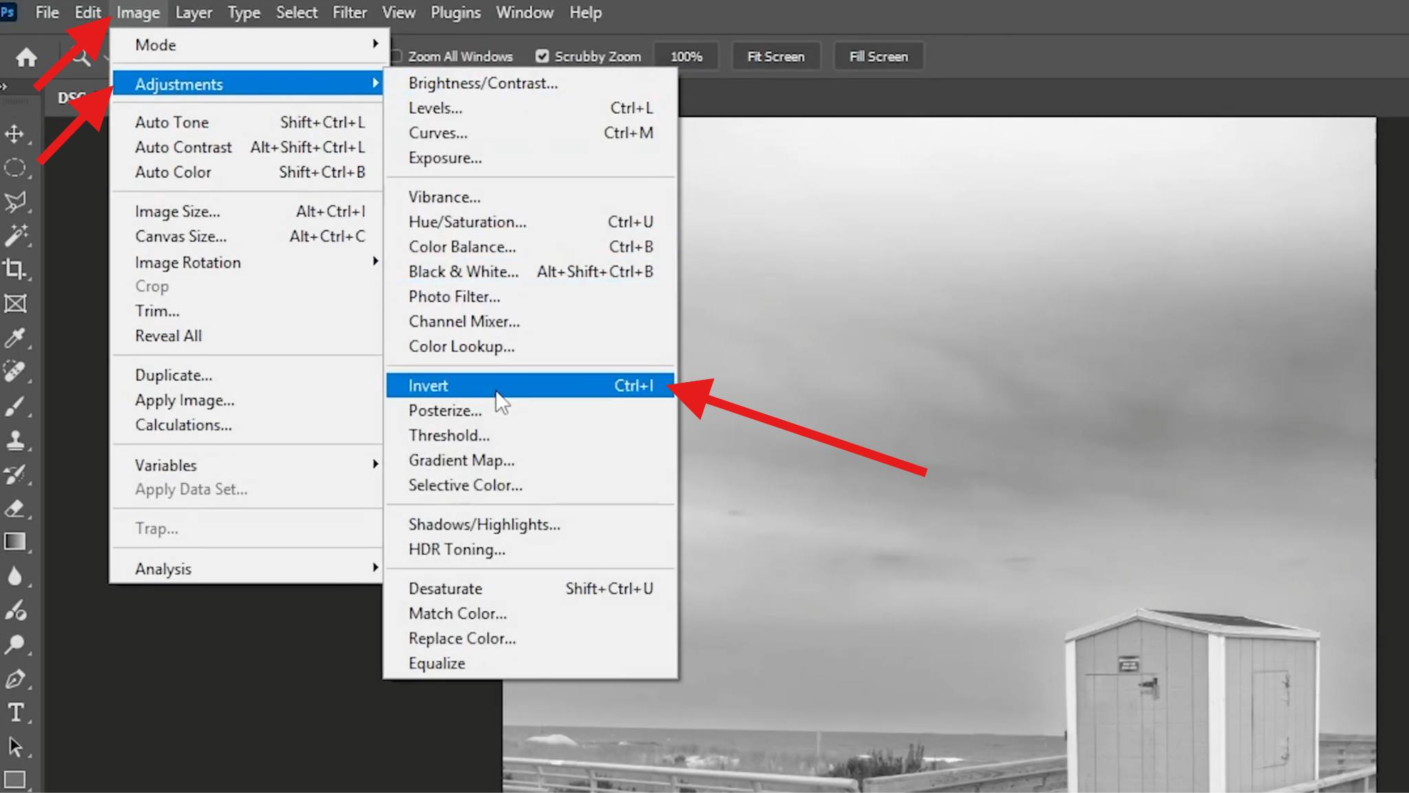 use the invert feature photoshop pc