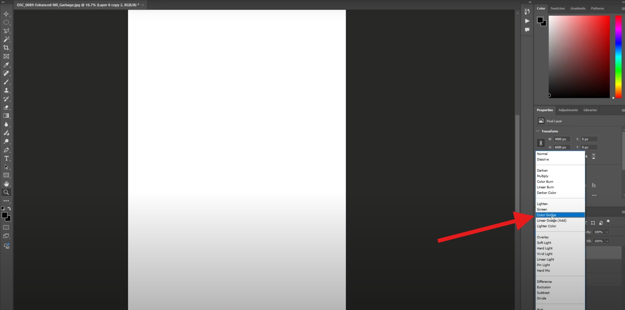 select the color dodge blending mode