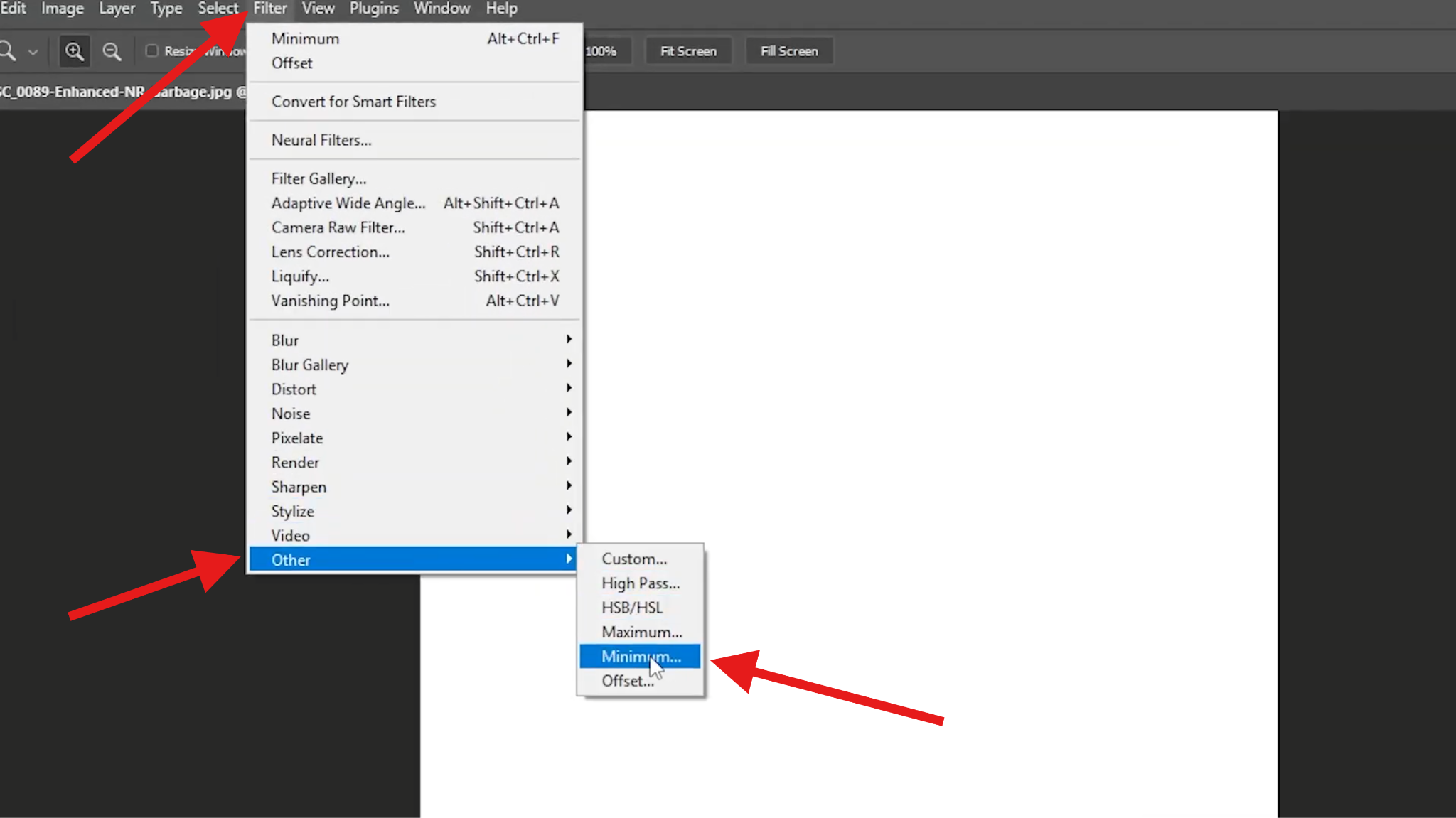 select minimum filter in photoshop pc
