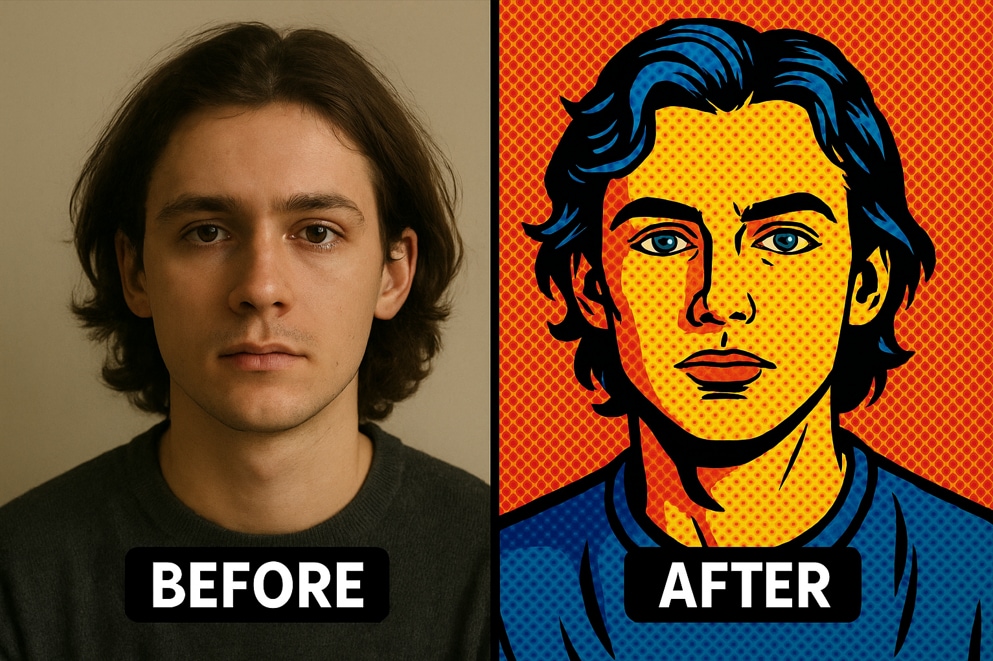 pop art filter before and after comparison