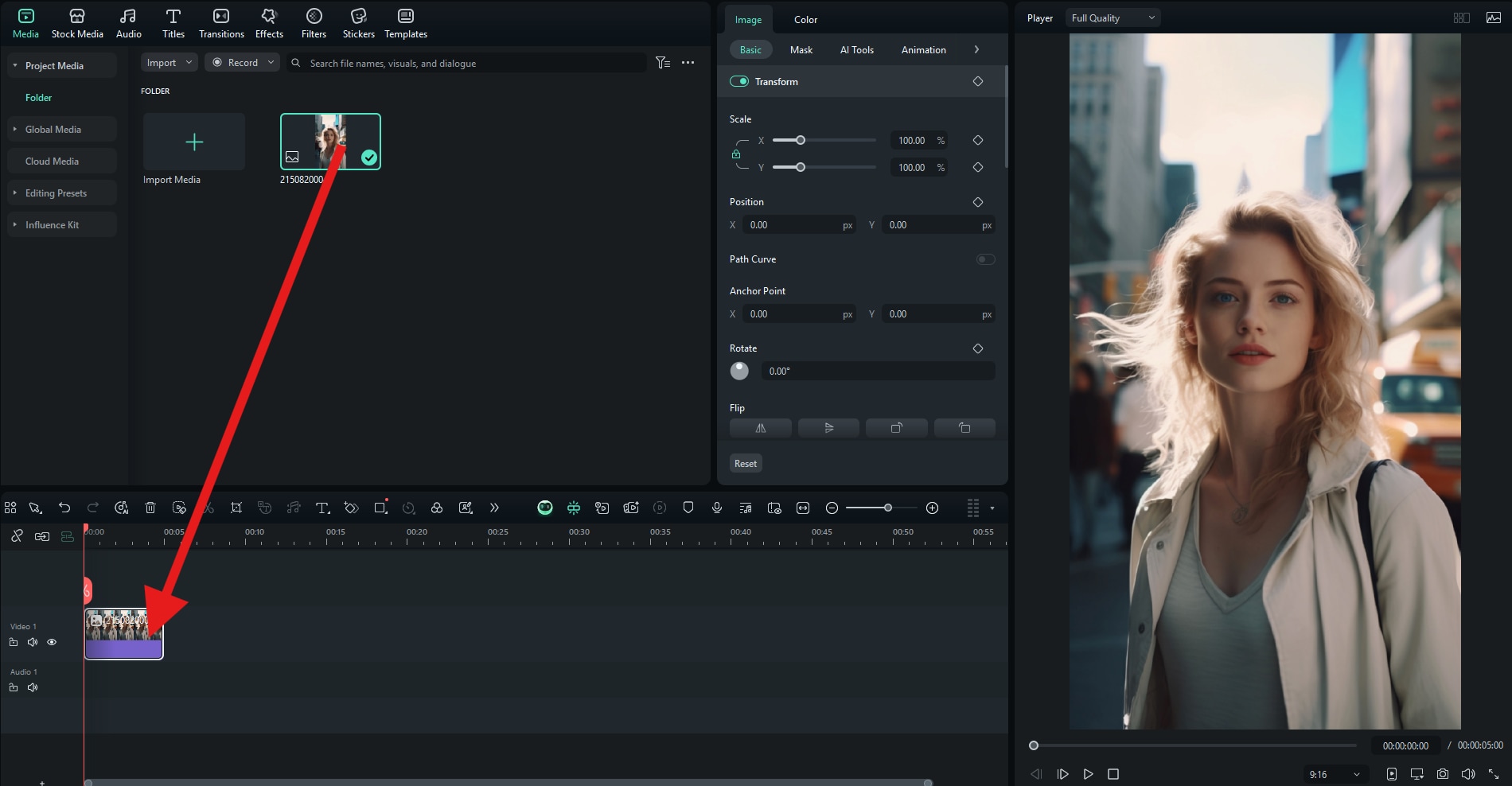 drag imported photo to timeline filmora