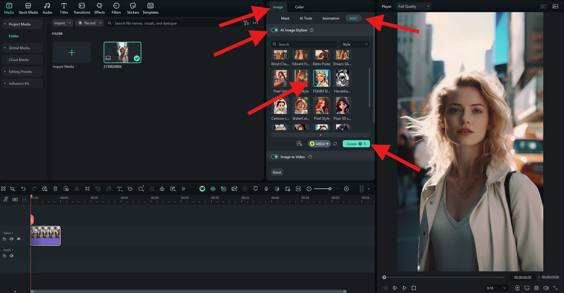 use filmora ai image stylizer feature