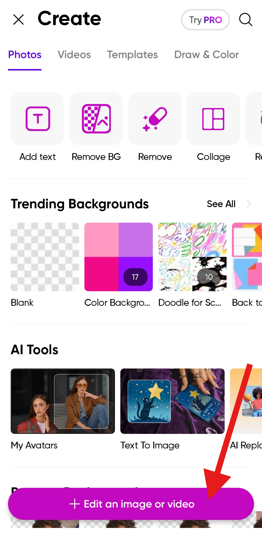 begin a project in picsart app