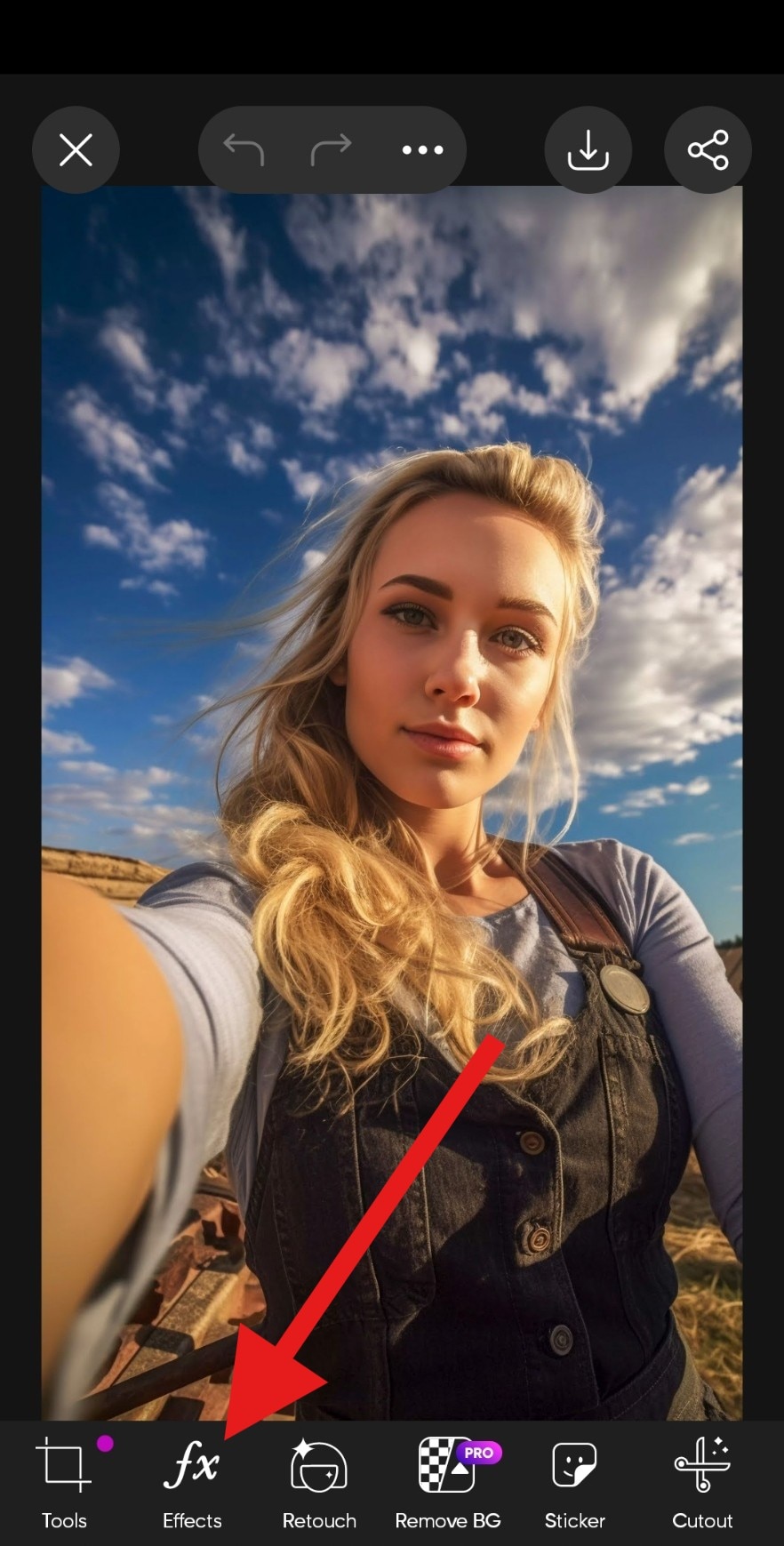 select effects tab in picsart app