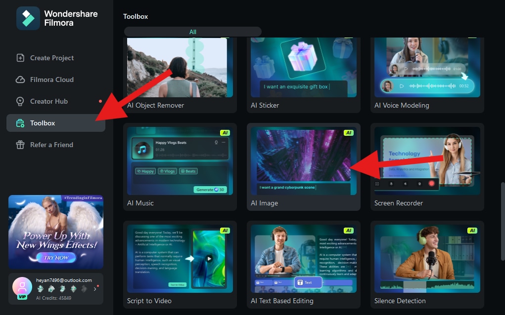 activate ai image feature filmora desktop