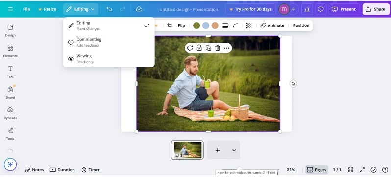 canva video editor interface