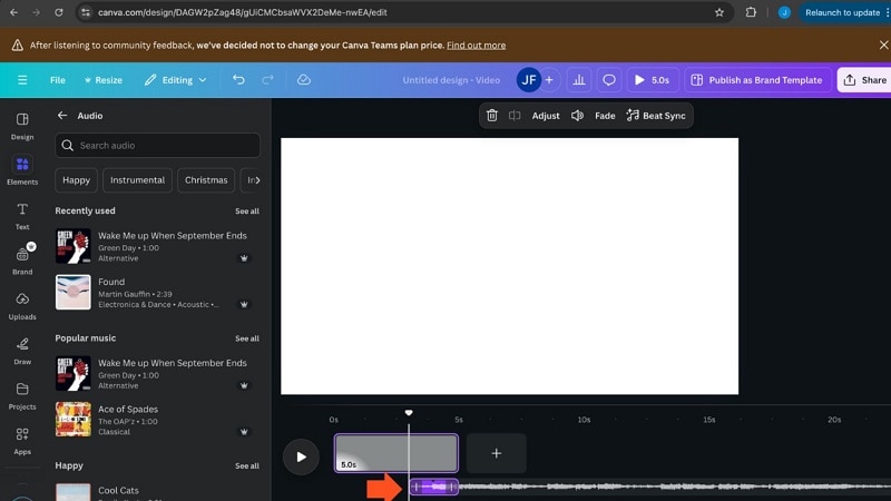add music in canva video