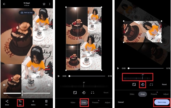 rotate video on google photos