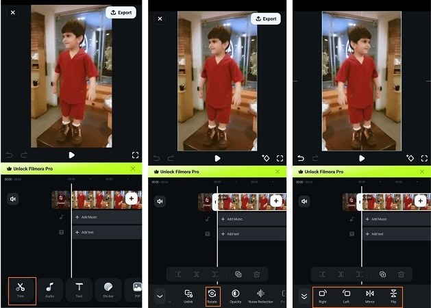 flip/rotate video in fillmora mobile