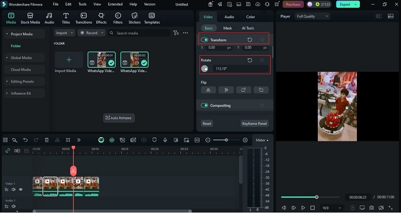 rotate video on filmora desktop